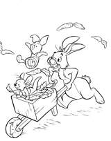 coloriage coco lapin pousse une brouette de carottes
